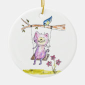 Cute Whimsical Pink Cat Swing Keramisch Ornament (Voorkant)
