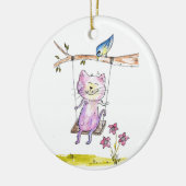 Cute Whimsical Pink Cat Swing Keramisch Ornament (Links)