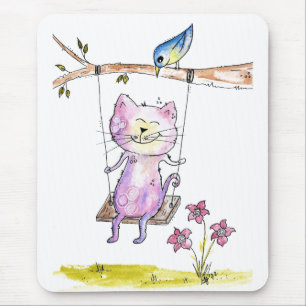 Cute Whimsical Pink Cat Swing Muismat