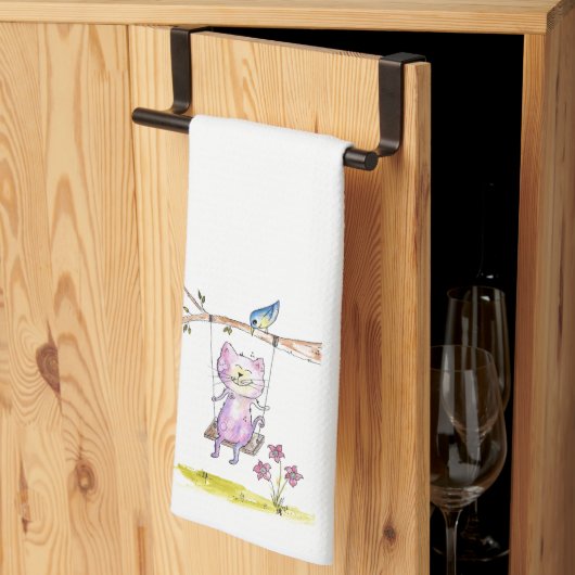Cute Whimsical Pink Cat Swing Theedoek (Derde Gevouwen)
