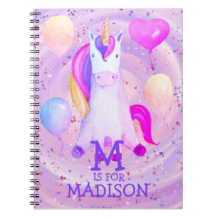 Cute Whimsical Pink Waterverf Unicorn Glitter Notitieboek