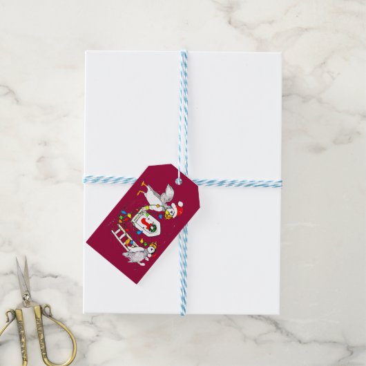 Cute Whimsical Puffins's kerstdecorting Cadeaulabel (Met Touw)