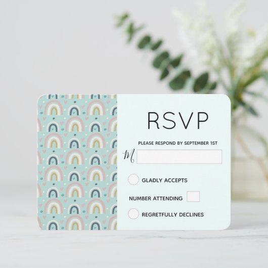Cute Whimsical Rainbow Pattern RSVP Kaartje (Staand voorkant)
