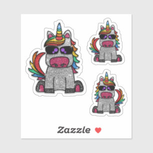 Cute Whimsical Rainbow Unicorn Glitter Sticker
