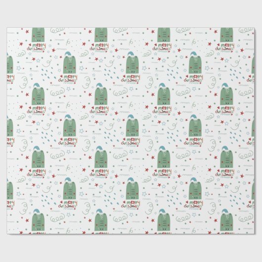 Cute Whimsical Red en Green Kerstmis Pattern Cadeaupapier (Vlak)