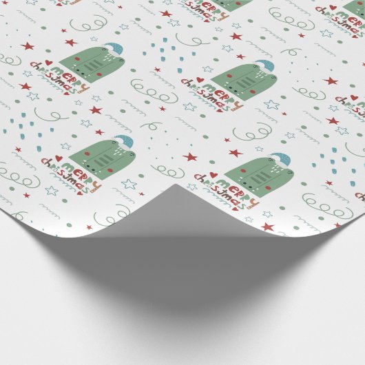 Cute Whimsical Red en Green Kerstmis Pattern Cadeaupapier (Hoek)
