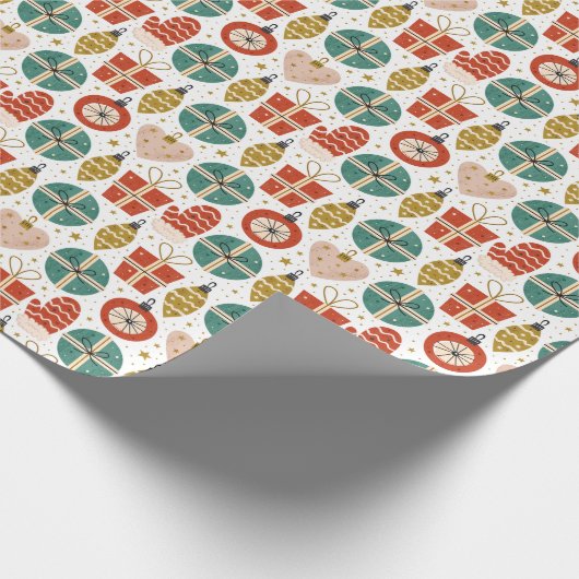 Cute Whimsical Retro Scandinavian Kerstmis Cadeaupapier (Hoek)