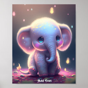Cute Whimsical Roze Pastel Baby Olifant Nursery Poster