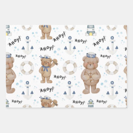 Cute Whimsical Sailor Bear Nautical Gift Wrap Inpakpapier Vel