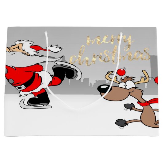 Cute Whimsical Santa Claus, Reindeer Groot Cadeauzakje (Voorkant)
