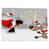 Cute Whimsical Santa Claus, Reindeer Groot Cadeauzakje (Achterkant)