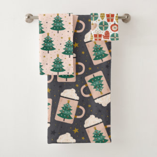 Cute Whimsical  Scandinavian Kerstroze Bad Handdoek