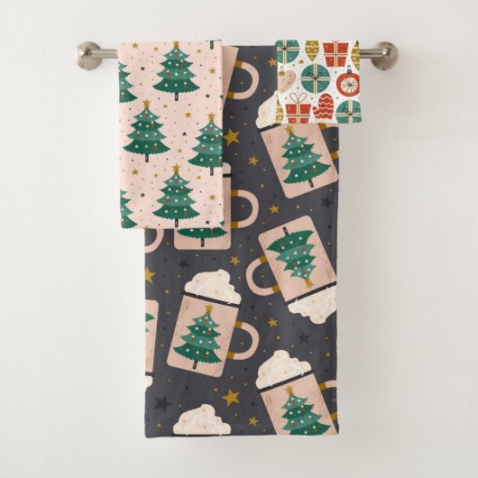 Cute Whimsical Scandinavian Kerstroze Bad Handdoek (Insitu)