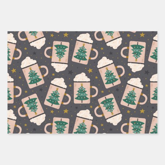 Cute Whimsical  Scandinavian Kerstroze Inpakpapier Vel (Voorkant 3)