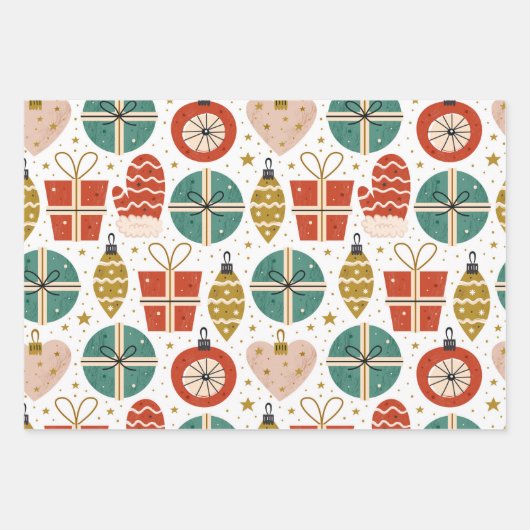 Cute Whimsical  Scandinavian Kerstroze Inpakpapier Vel (Voorkant 2)