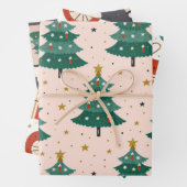 Cute Whimsical  Scandinavian Kerstroze Inpakpapier Vel (In situ)