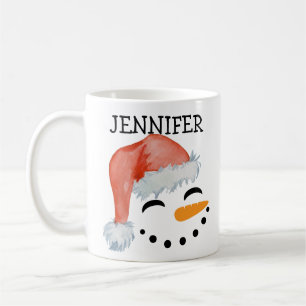 Cute Whimsical Snowman Face Santa Hat Name Koffiemok