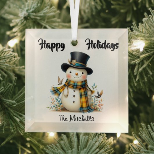 Cute Whimsical Snowman Glass Ornament  (Insitu)