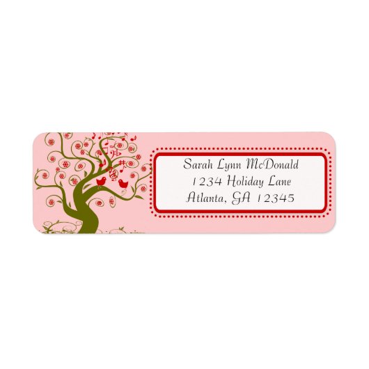 Cute Whimsical Swirl Snowflake Tree Red & Roze Etiket (Voorkant)