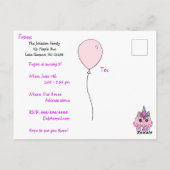 Cute Whimsical Unicorn Cupcake Invitations d'anniv (Dos)
