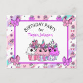 Cute Whimsical Unicorn Cupcake Invitations d'anniv (Devant)