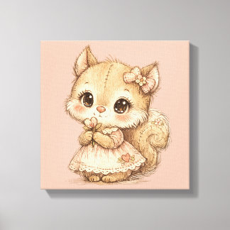 Cute Whimsical Watercolor Animal Canvas Afdruk