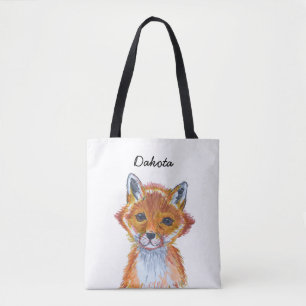 Cute whimsical Waterverf Fox Personalized Draagtas