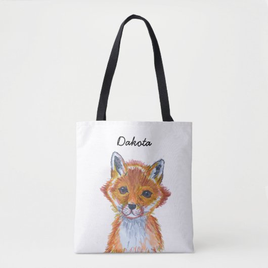 Cute whimsical Waterverf Fox Personalized Draagtas (Voorkant)