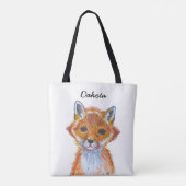 Cute whimsical Waterverf Fox Personalized Draagtas (Achterkant)