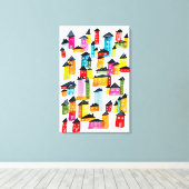 Cute whimsical waterverf houses canvas afdruk (Insitu (Houten vloer))