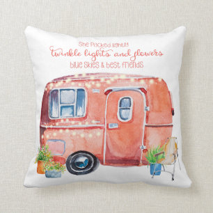 Cute Whimsical Waterverf Retro  Camper Kussen