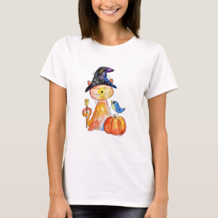 Cute Whimsical Witch Cat met pompoen T-shirt