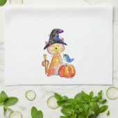 Cute Whimsical Witch Cat met pompoen Theedoek (Gevouwen)