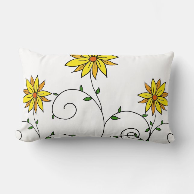 Cute Whimsical Yellow Flowers Doodle Art Kussen (Voorkant)