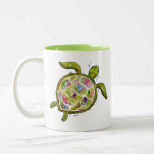 Cute Whimsical Zee Turtle Tweekleurige Koffiemok