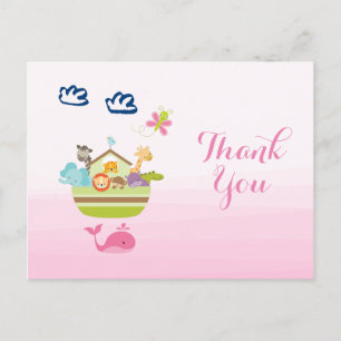 Cute Whimsical Zoo Animal Ark Baby shower Bedankt Briefkaart