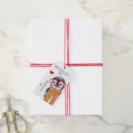 Cute Whimsy Baby Penguin Kinder Vriend Valentijnse Cadeaulabel (Met Touw)
