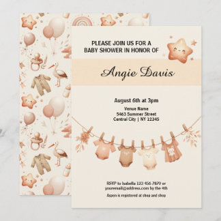 Cute Whimsy Baby shower Vêtements Ligne Invitation