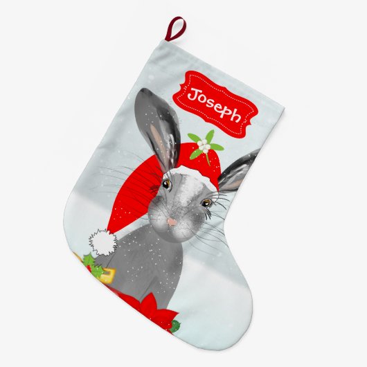 Cute Whimsy KerstBunny Rabbit Peronalized Grote Kerstsok (Voorkant (Hangend))