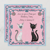 Cute White and Black Cats Invitation Anniversaire (Devant / Derrière)