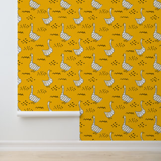 Cute white and yellow geese behang