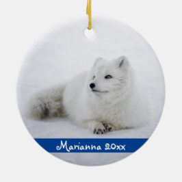 Cute White Arctic Fox in Sneeuwkeramische siervoor Keramisch Ornament