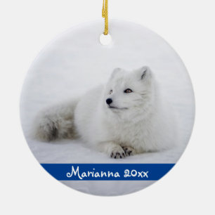 Cute White Arctic Fox in Sneeuwkeramische siervoor Keramisch Ornament