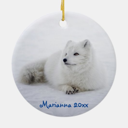Cute White Arctic Fox in Snow Keramisch Ornament (Achterkant)