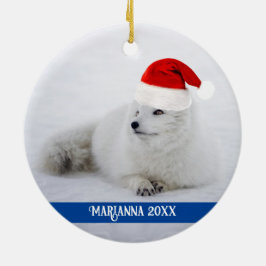 Cute White Arctic Fox in Snow Keramisch Ornament