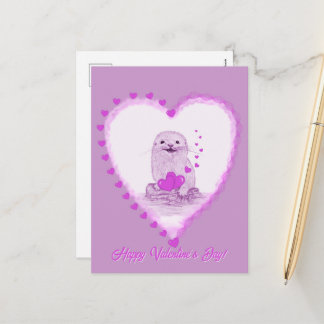 Cute White Baby Sea Otter , Happy Valentines Day Feestdagenkaart