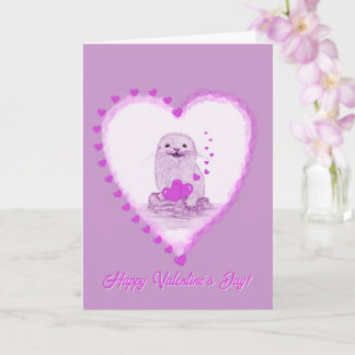 Cute White Baby Sea Otter , Happy Valentines Day Kaart