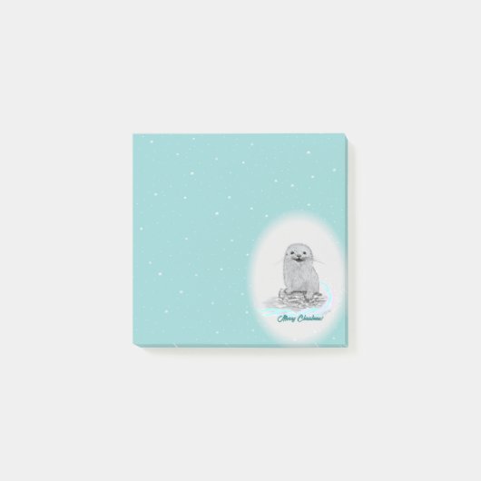Cute White Baby Sea Otter , Merry Christmas Post-it® Notes (Voorkant)