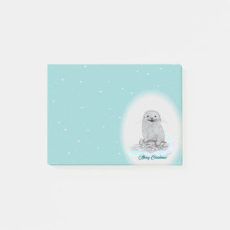 Cute White Baby Sea Otter , Merry Christmas Post-it® Notes