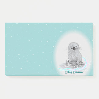 Cute White Baby Sea Otter , Merry Christmas Post-it® Notes
